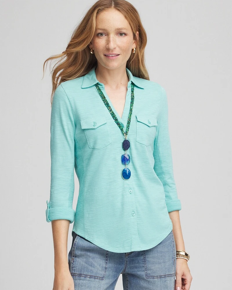 Collared Henley Denim Top