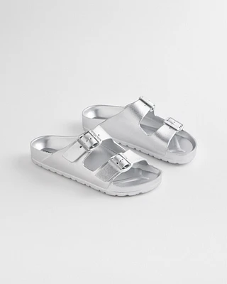 Metallic Double Buckle Pool Slides