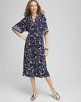 Pleated Floral Knit Midi Dress