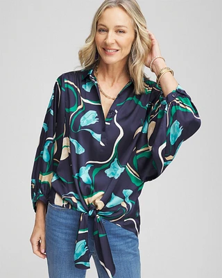 Floral Tie-Front Batwing Blouse