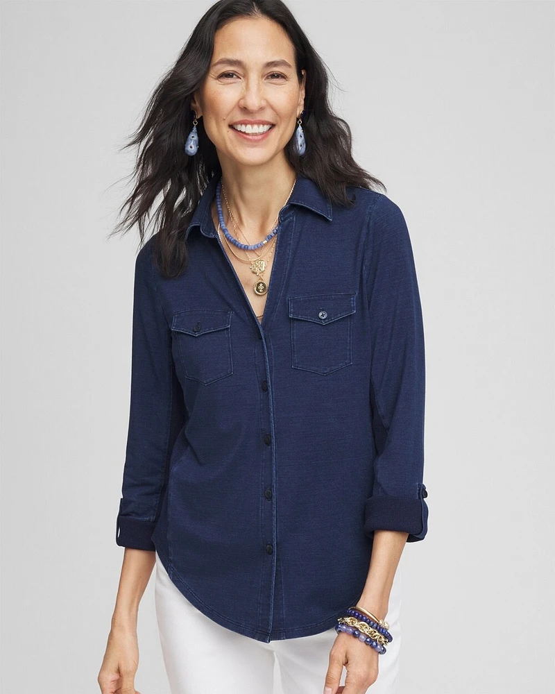 Collared Henley Denim Top