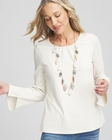 Ribbed Ruched-Neck Top