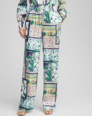 Patchwork Print Smocked Waist Pants