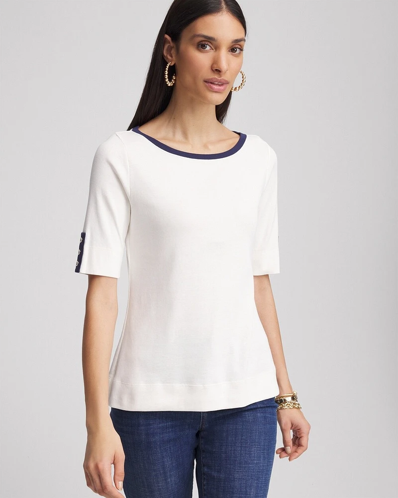 Pima Colorblock Bateau-Neck Tee