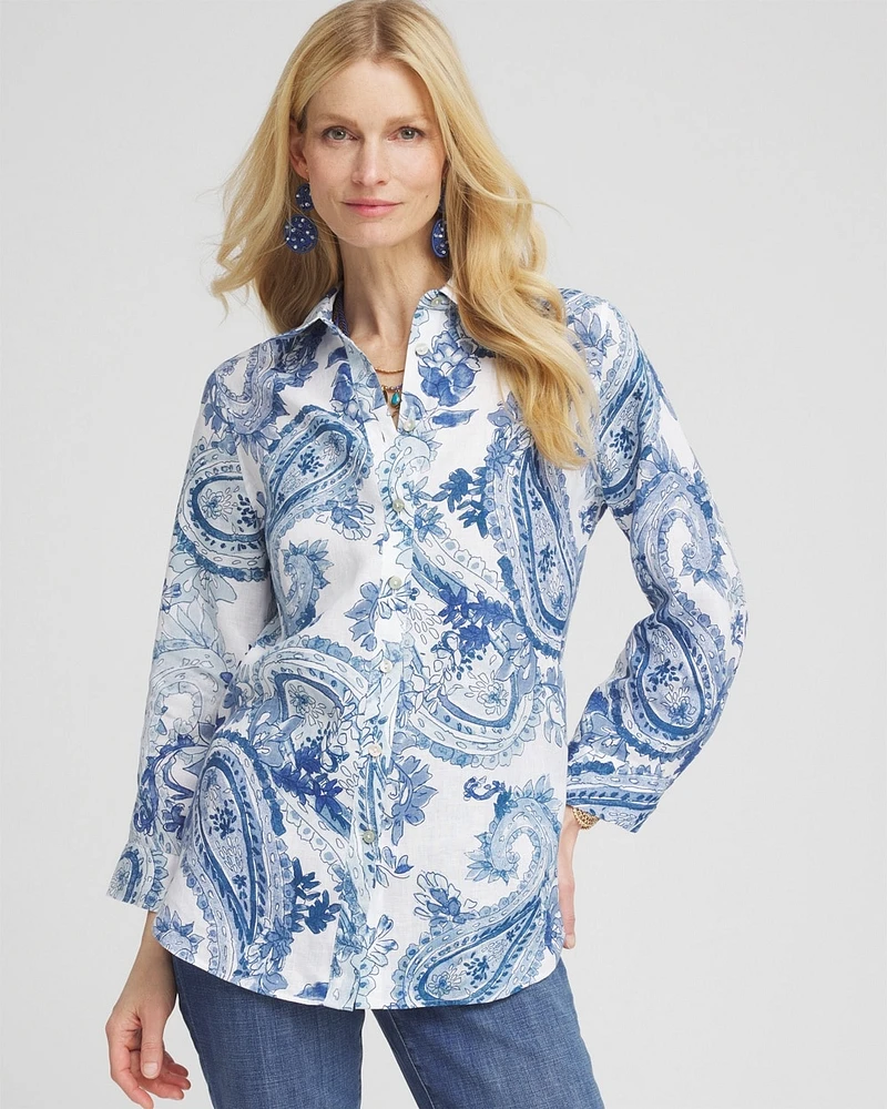 No Iron\u2122 Paisley Linen Shirt