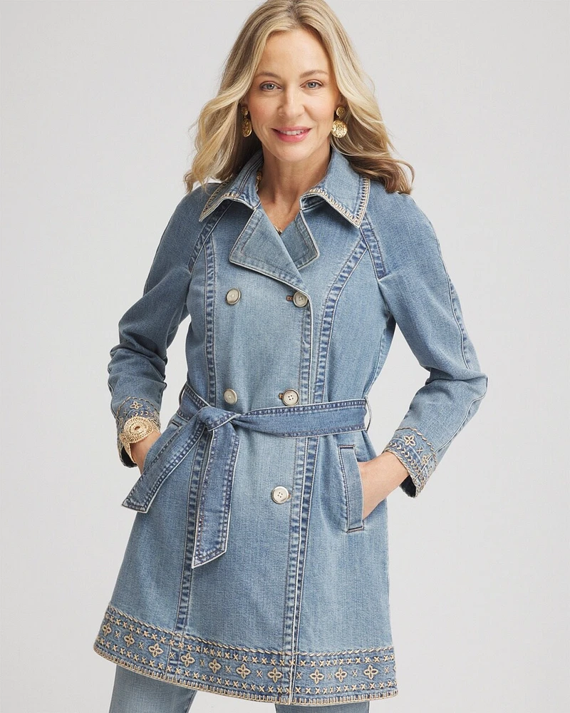 Petite Tailored Whipstitch Denim Trench Coat