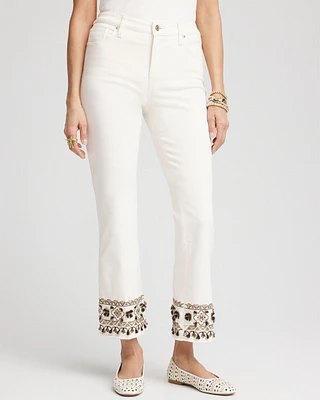 Petite Girlfriend Embroidered Kick Flare Jeans