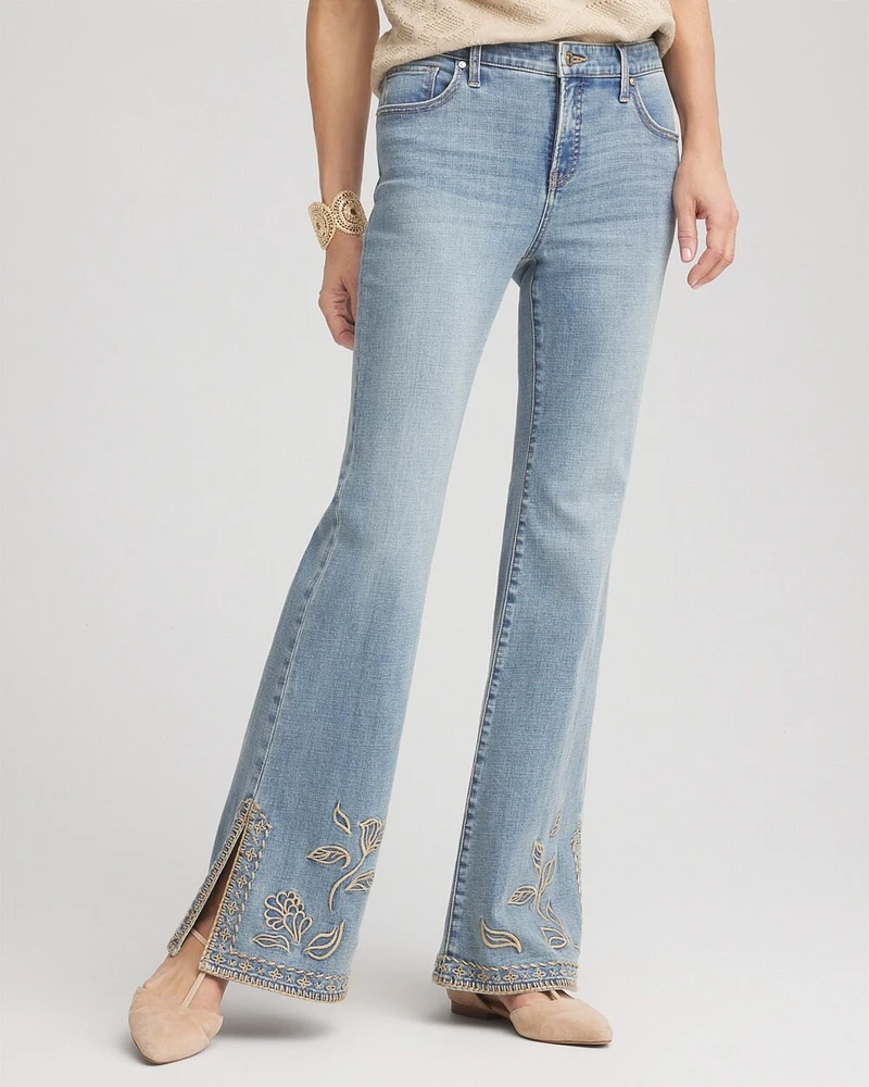 Petite Whipstitch Girlfriend Flare Jeans