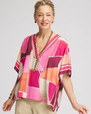 Graphic Print V-Neck Poncho