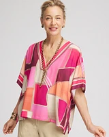 Graphic Print V-Neck Poncho