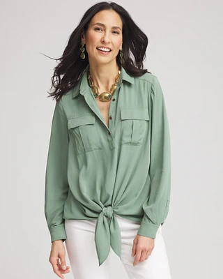 Silk Blend Tie-Front Pullover Top