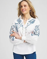 Embroidered Poplin Splitneck Shirt