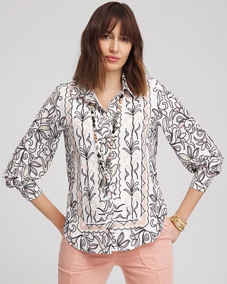 Faux Silk Floral Collared Shirt