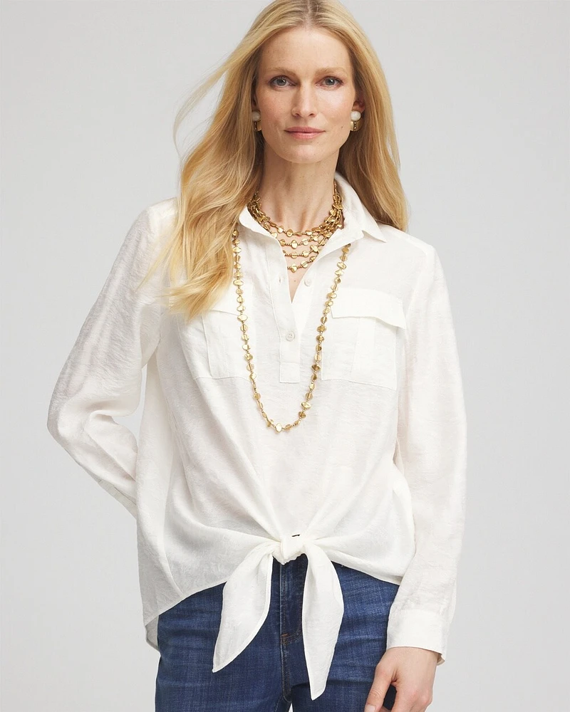 Textured Tie-Front Pullover Top