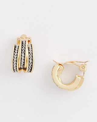 No Droop\u2122 Mixed-Metal Clip-On Hoop Earrings