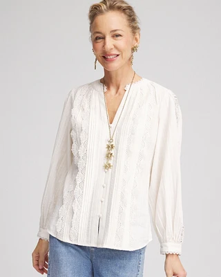 Split-neck Lace Trim Blouse