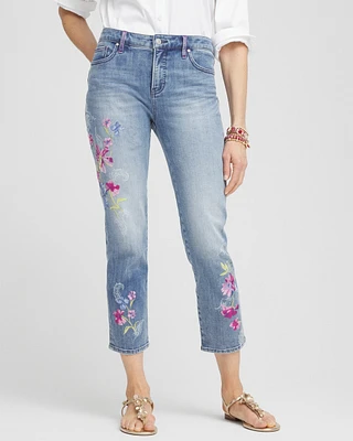 Floral Embellished Cropped Jeans