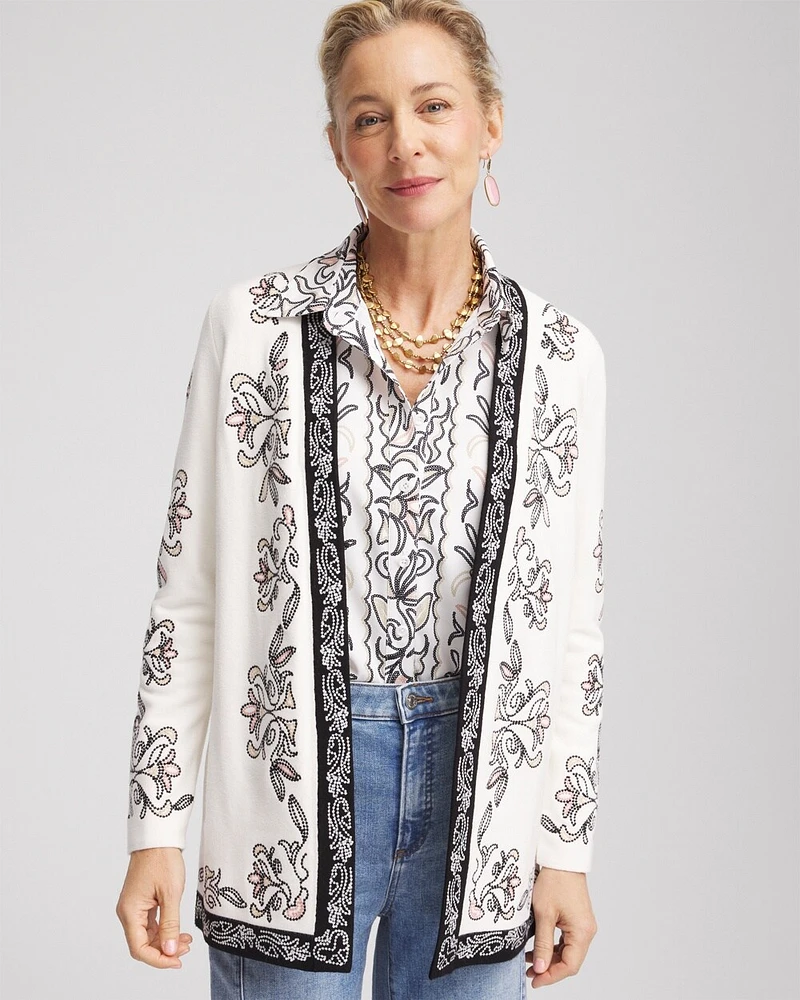 Embroidered Open-Front Cardigan