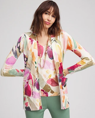 Floral Open-Front Cardigan