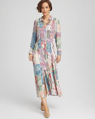 Belted Paisley Patch Maxi Shirtdress