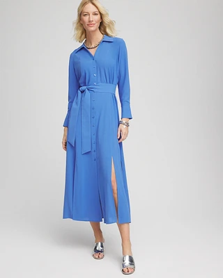 Belted Split Hem Maxi Shirtdress