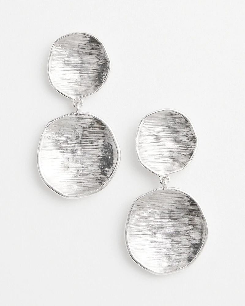 Silver Tone Disc Drop Earrings