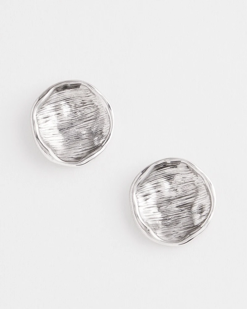 Silver Tone Round Disc Stud Earrings