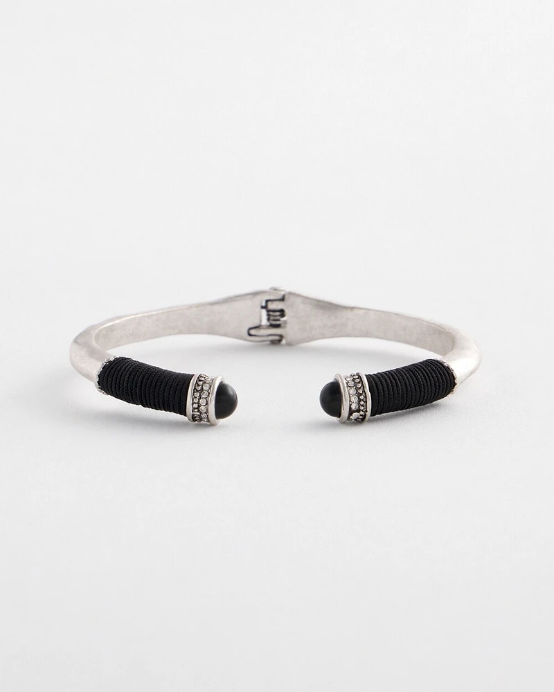 Black & Silver Tone Wrapped Cuff Bracelet