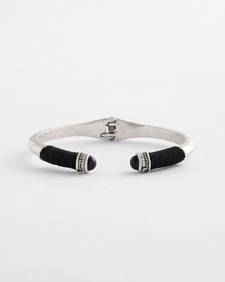 Black & Silver Tone Wrapped Cuff Bracelet