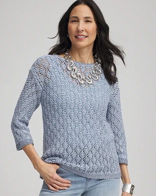 Pointelle Bateau-Neck Pullover Sweater