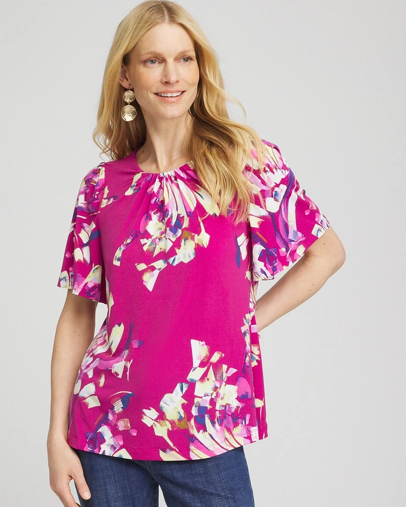 Petals Smocked Flutter-Sleeved Tee