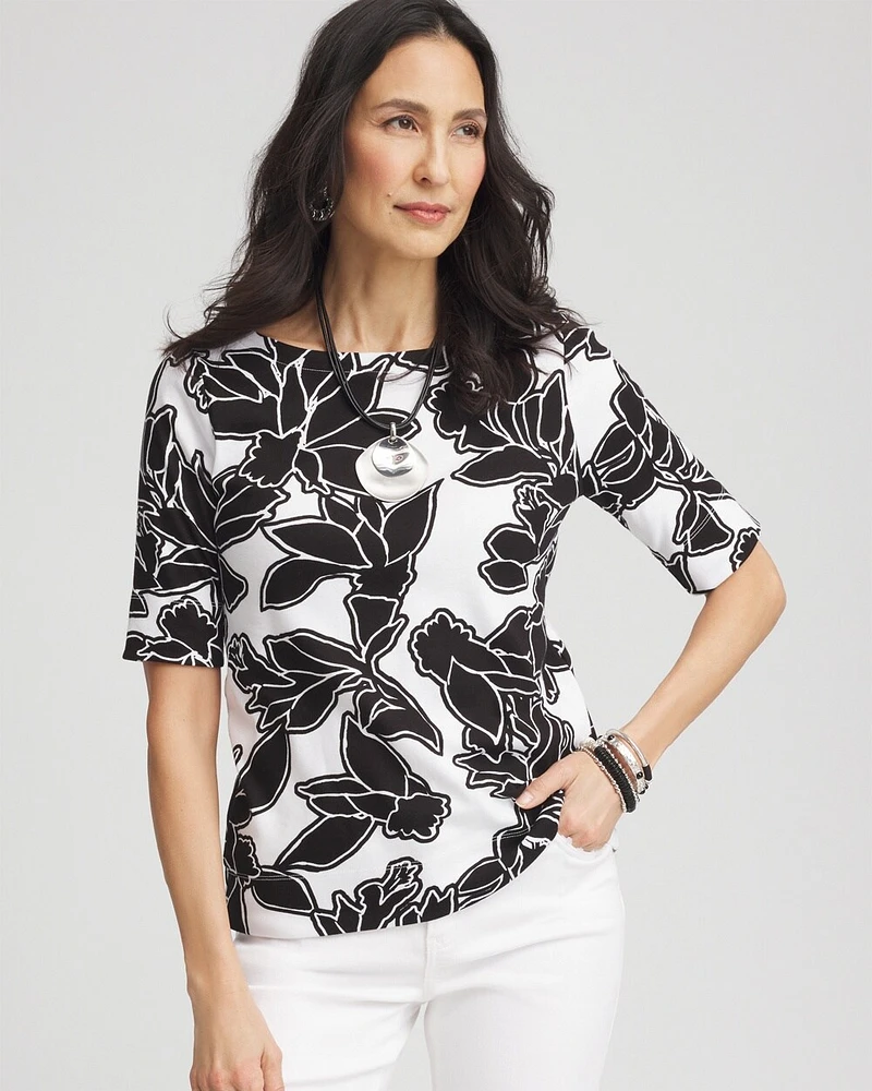 Pima Floral Bateau-Neck Tee