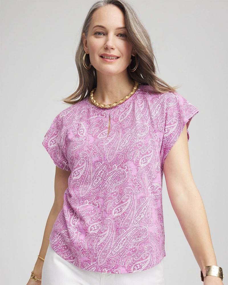 Paisley Slub Keyhole Neck Tee