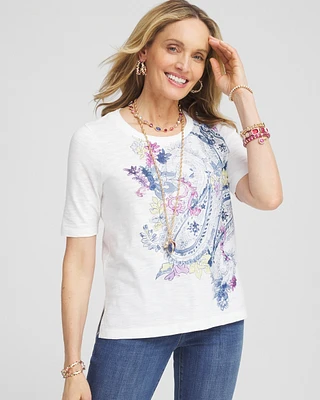 Paisley Heathered Scoop-Neck Tee