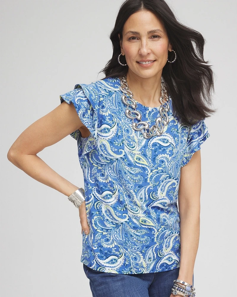 Touch of Cool\u2122 Paisley Tiered Flutter Sleeved Tee