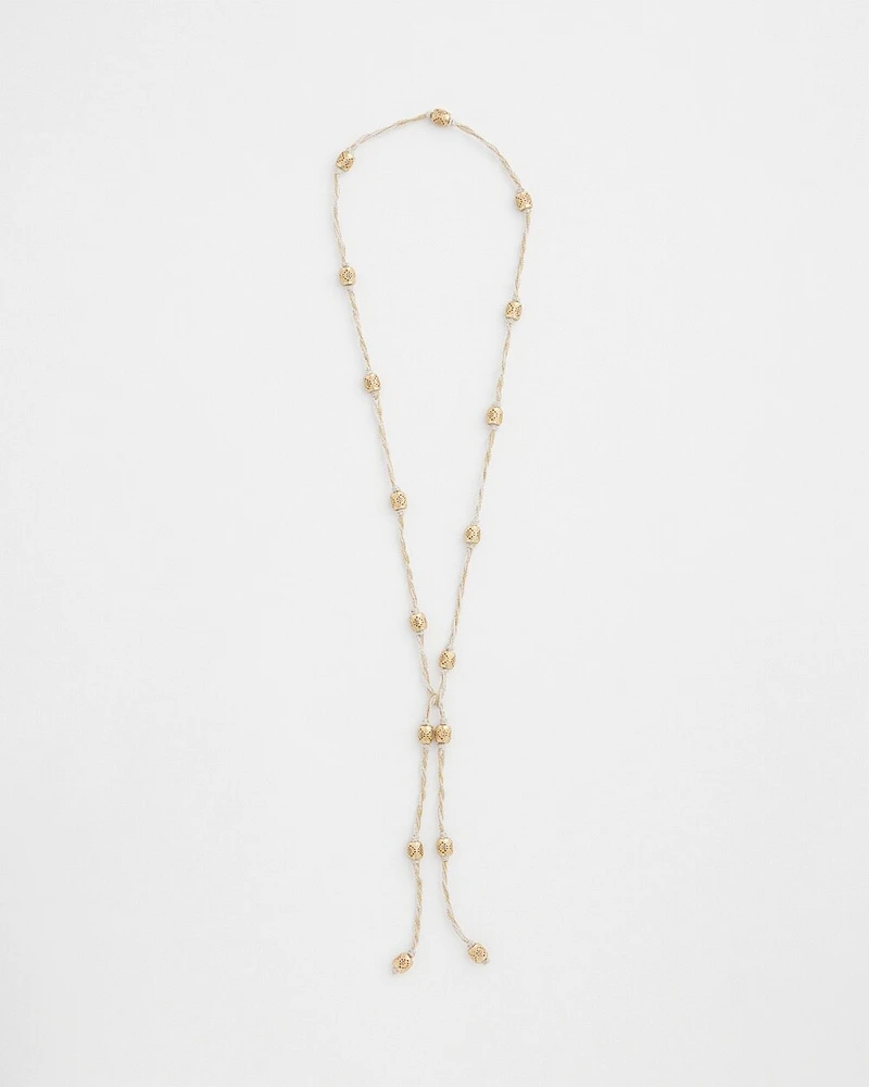 Gold-Tone Beaded Lariat Necklace