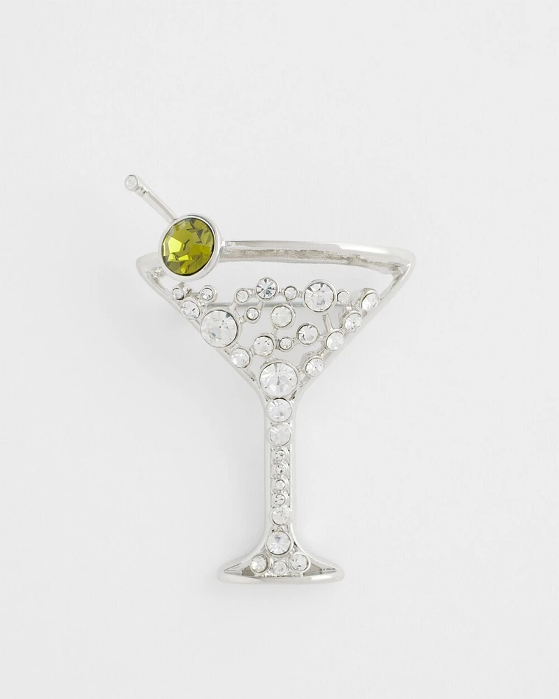 Rhinestone Martini Glass Brooch