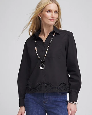 Poplin Embroidered-Hem Shirt