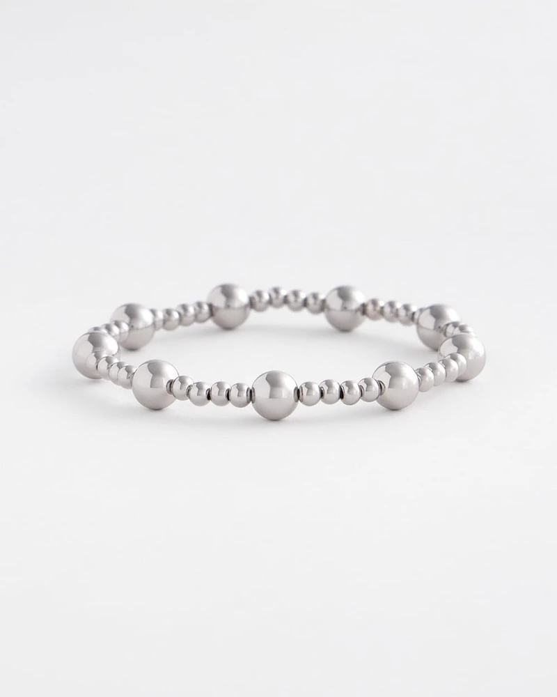 Silver-tone Medium Bead Stretch Bracelet