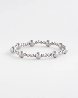 Silver-tone Medium Bead Stretch Bracelet