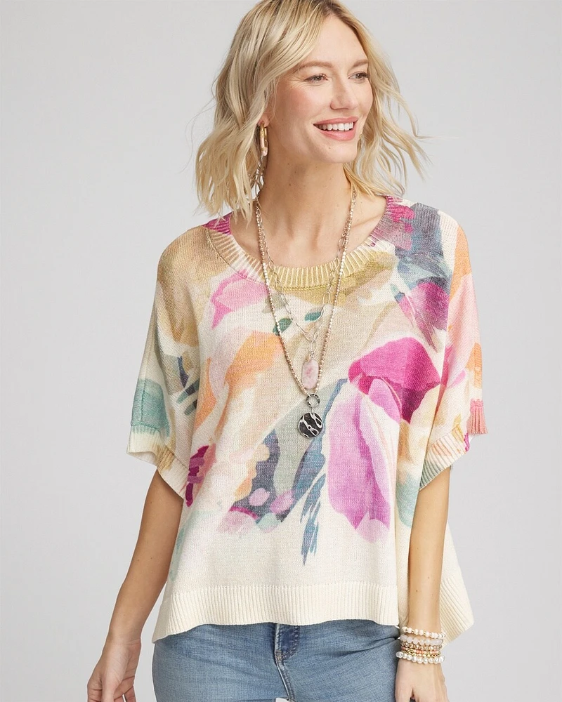 Crewneck Floral Poncho