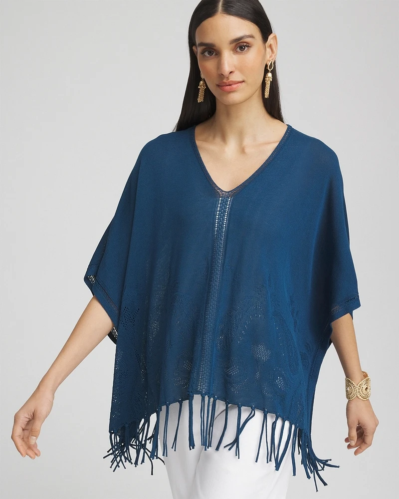 V-Neck Cutwork Placket Poncho