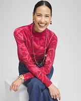 Rose Print Mockneck Pullover Sweater