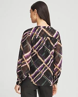 Plaid Pintuck Sleeve Blouse