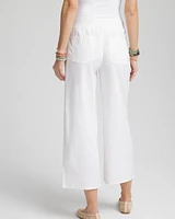 Ribbed Waist Linen Blend Straight-Leg Cropped Pants
