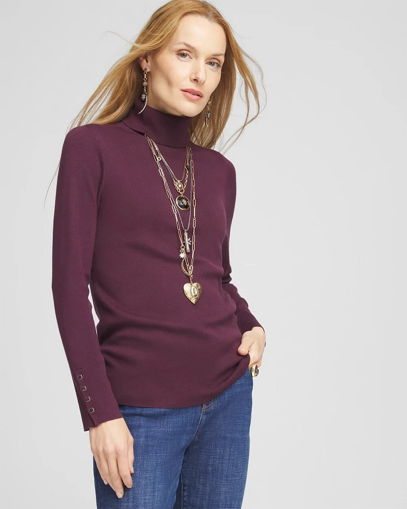 Ecovero™ Button Cuff Turtleneck Sweater