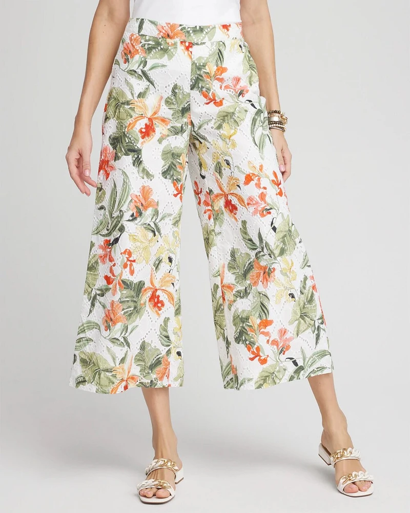 Floral Eyelet Culotte Pants