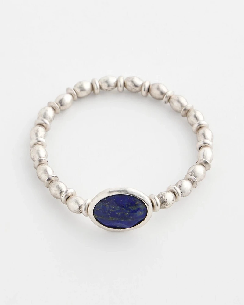 Silver Tone Agate Stretch Bracelet