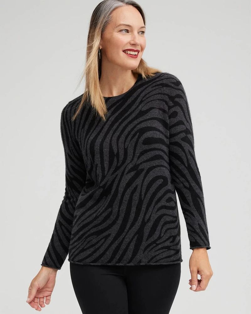 Cashmere Zebra Crew Neck Sweater