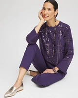 Sequin Plaid Long Sleeve Sweater